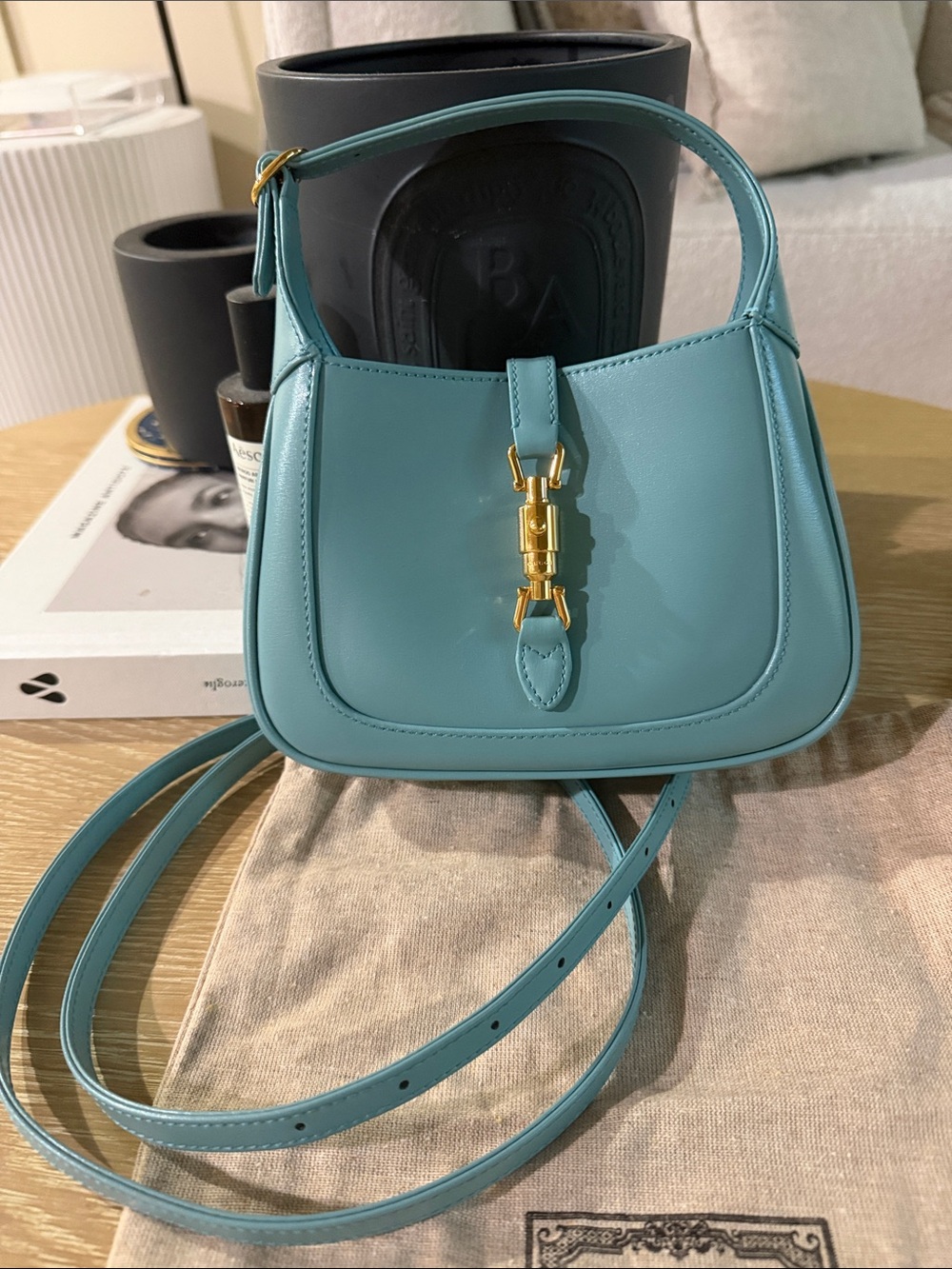 Gucci Aqua Leather Shoulder Bag with Gold-Tone Hardware